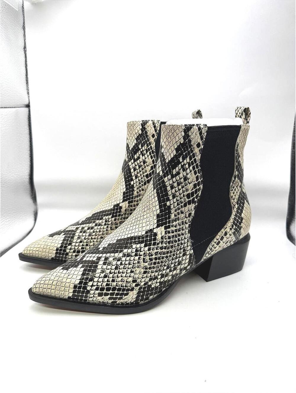Paolo Women's CRM/BLK Printed Snake Leather Heeled Boots Size 10 M